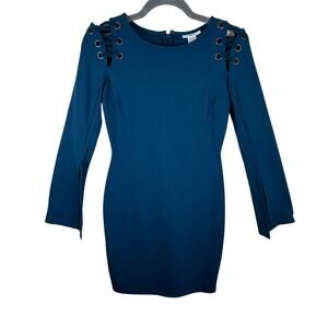 Bar III Teal 3/4 Sleeve Round Neck Knit Short Stretchy Sheath Dress Size XS